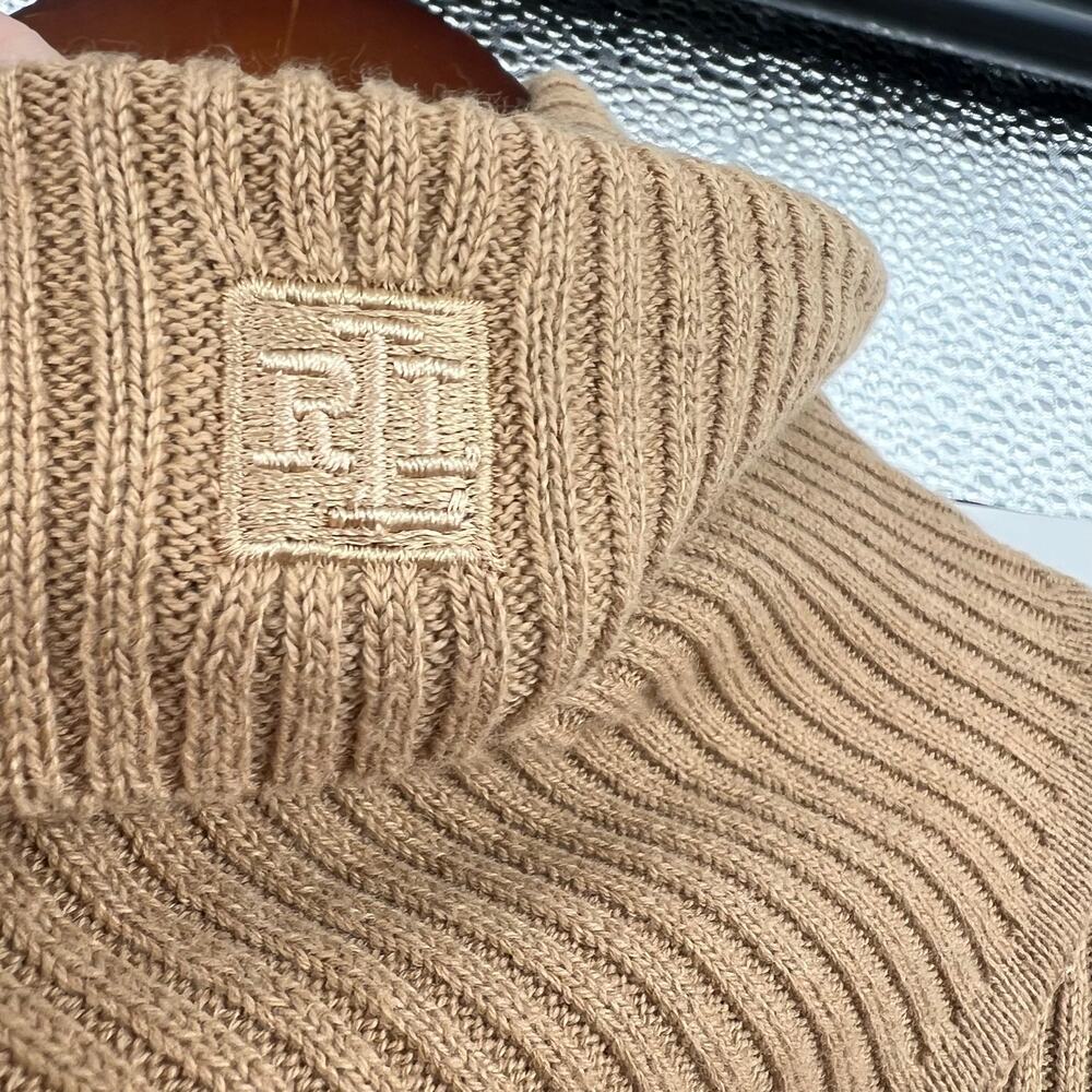 NEW Lauren Ralph Lauren sweater classic long sleeve ribbed camel turtleneck XL - Picture 6 of 9